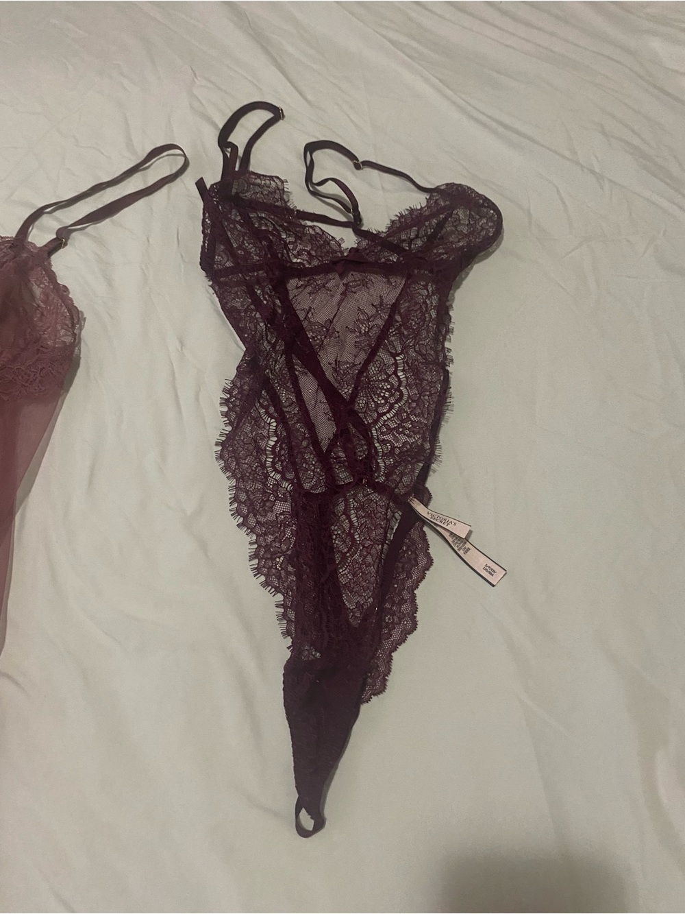Victoria Secret Lace Teddy Bodysuit in Deep Plum